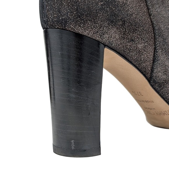 Jimmy Choo Dayno 85 Glitter Suede Ankle Boots Black Silver Snaps IT 37.5 US 7.5 - Picture 7 of 12